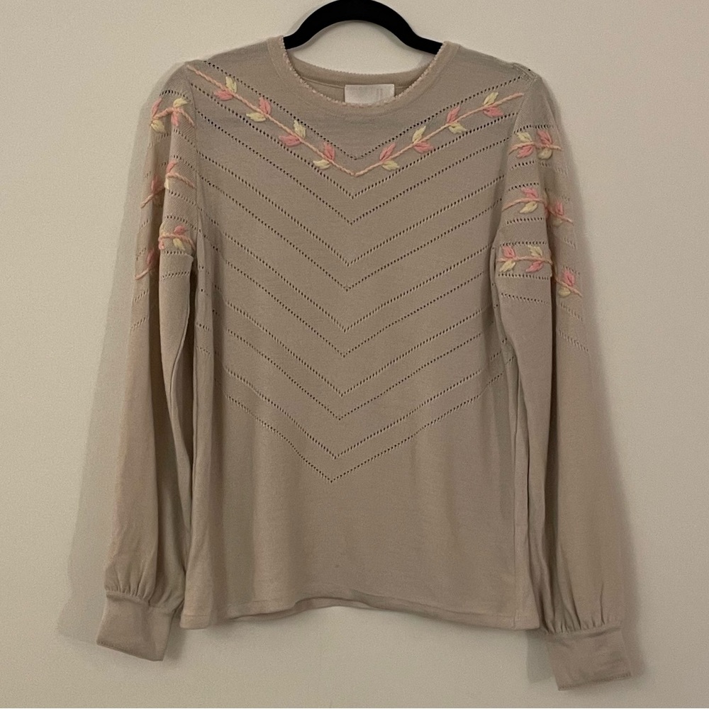 Molli Beige Long Sleeve Top with Pink Accents